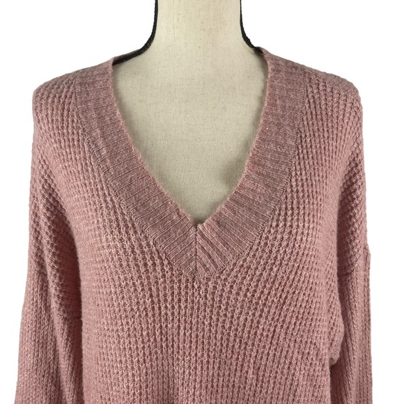 AMERICAN EAGLE PINK WAFFLE KNIT OVERSIZED V NECK TUNIC SWEATER MEDIUM - Picture 2 of 9